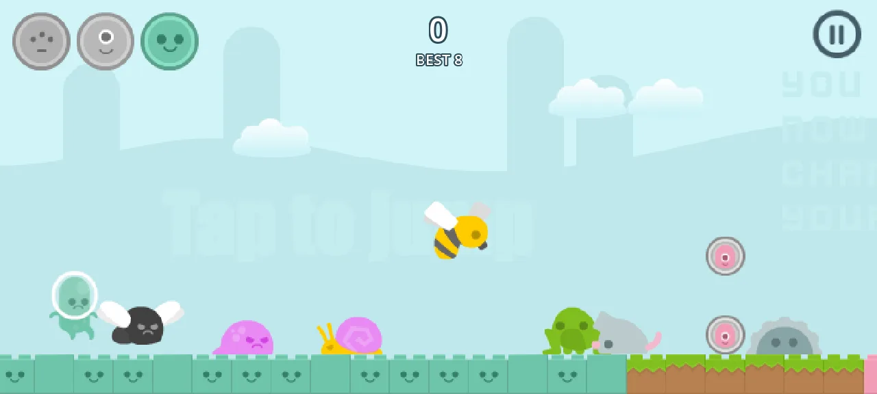 Creatures on the track: a fly, slimes, a snail, a frog and a bee